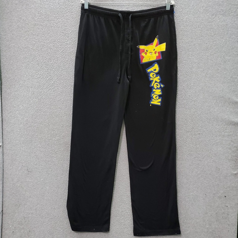 Pokemon Men Sleepwear  Medium Black Logo Graphic Pikachu Pajama Pants Drawstring